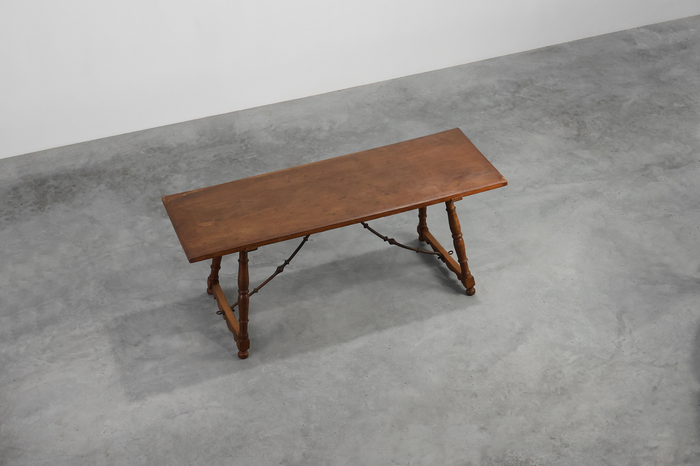 18th‑Century Spanish Walnut Trestle Table with Iron Stretcherthumbnail